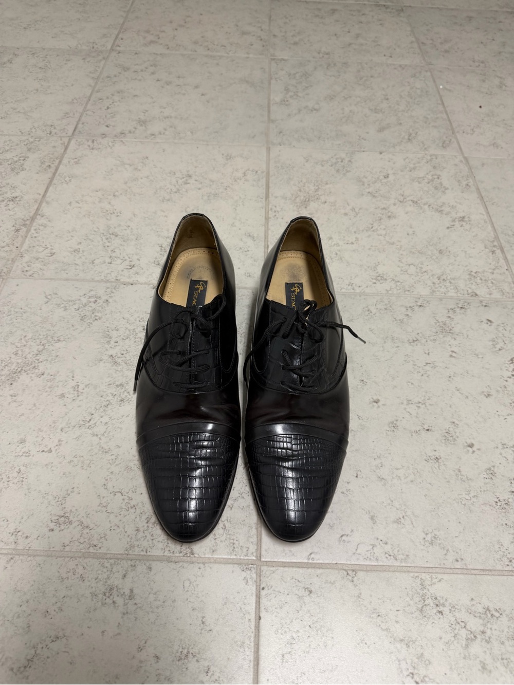 Men's Black Leather Dress Vintage-Style Oxfords with Textured Cap Toe size 10.5M